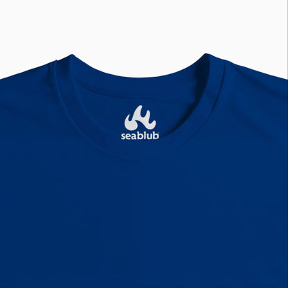 Unisex organic T-shirt in Royal Blue with seablub inside logo in White