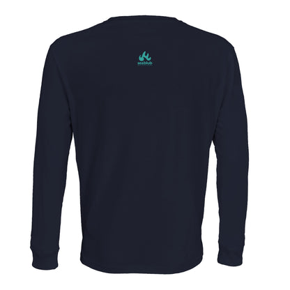 Back view of seablub unisex organic Longsleeve in French Navy with small logo below the neckline